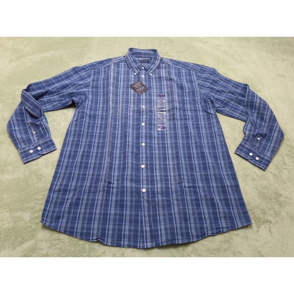 Hathaway Men’s XL  Button-Up Shirt Blue Plaid Long Sleeve Casual Dress Shirt